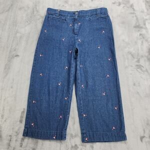 Vintage Basic Editions Jeans Womens S Blue Embroidered Martini Glasses Capri